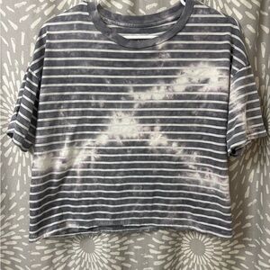 Aerie Gray and White Striped Crop Top